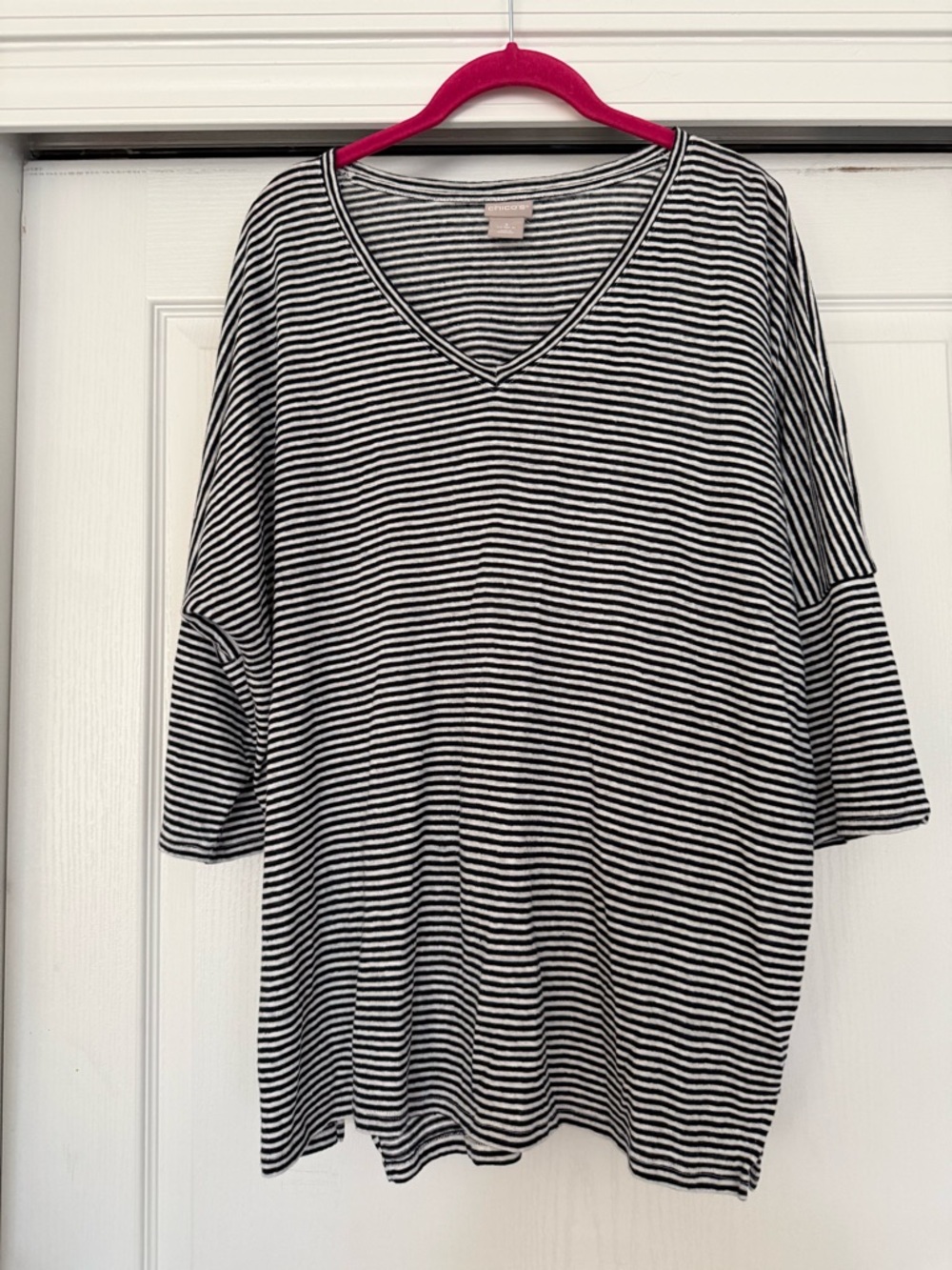 Chico's Black & White Striped V-Neck Tunic
